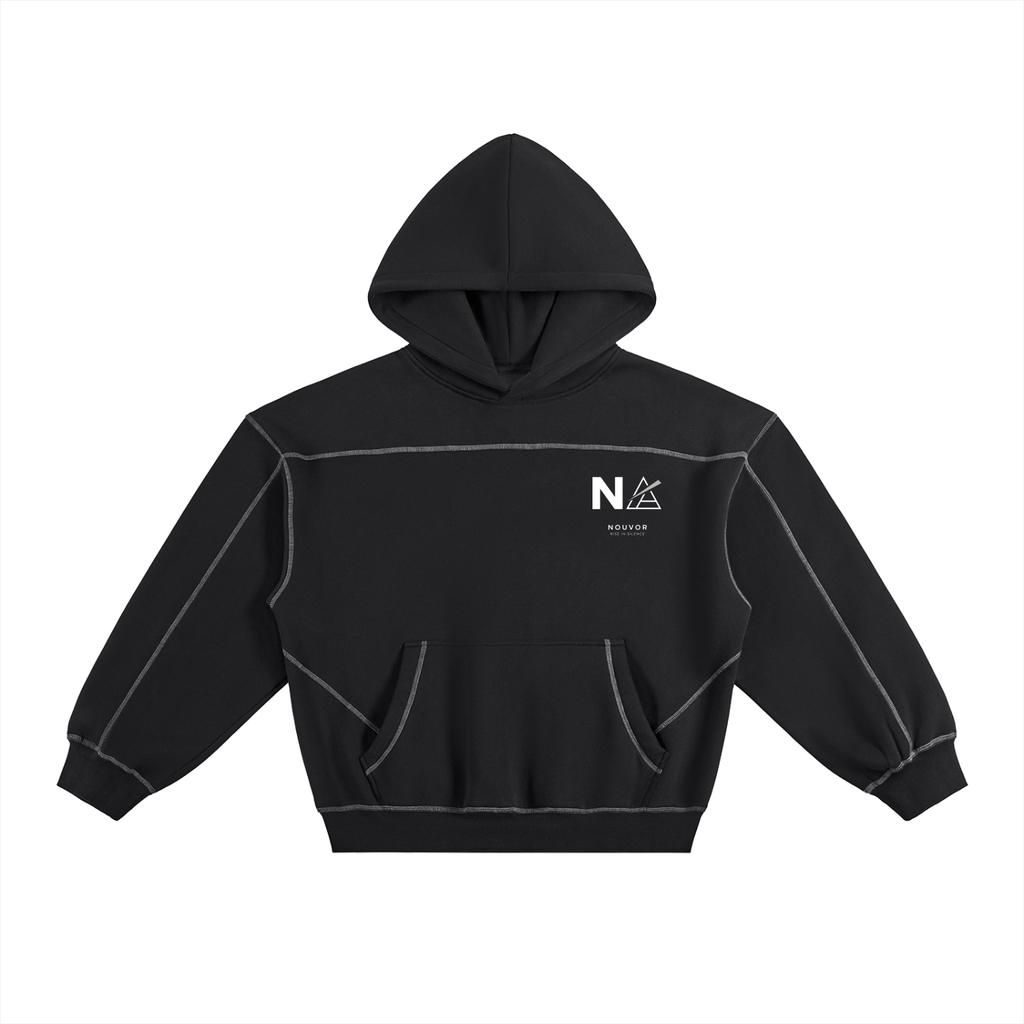 Contrast-Stitched Boxy Fleece Hoodie