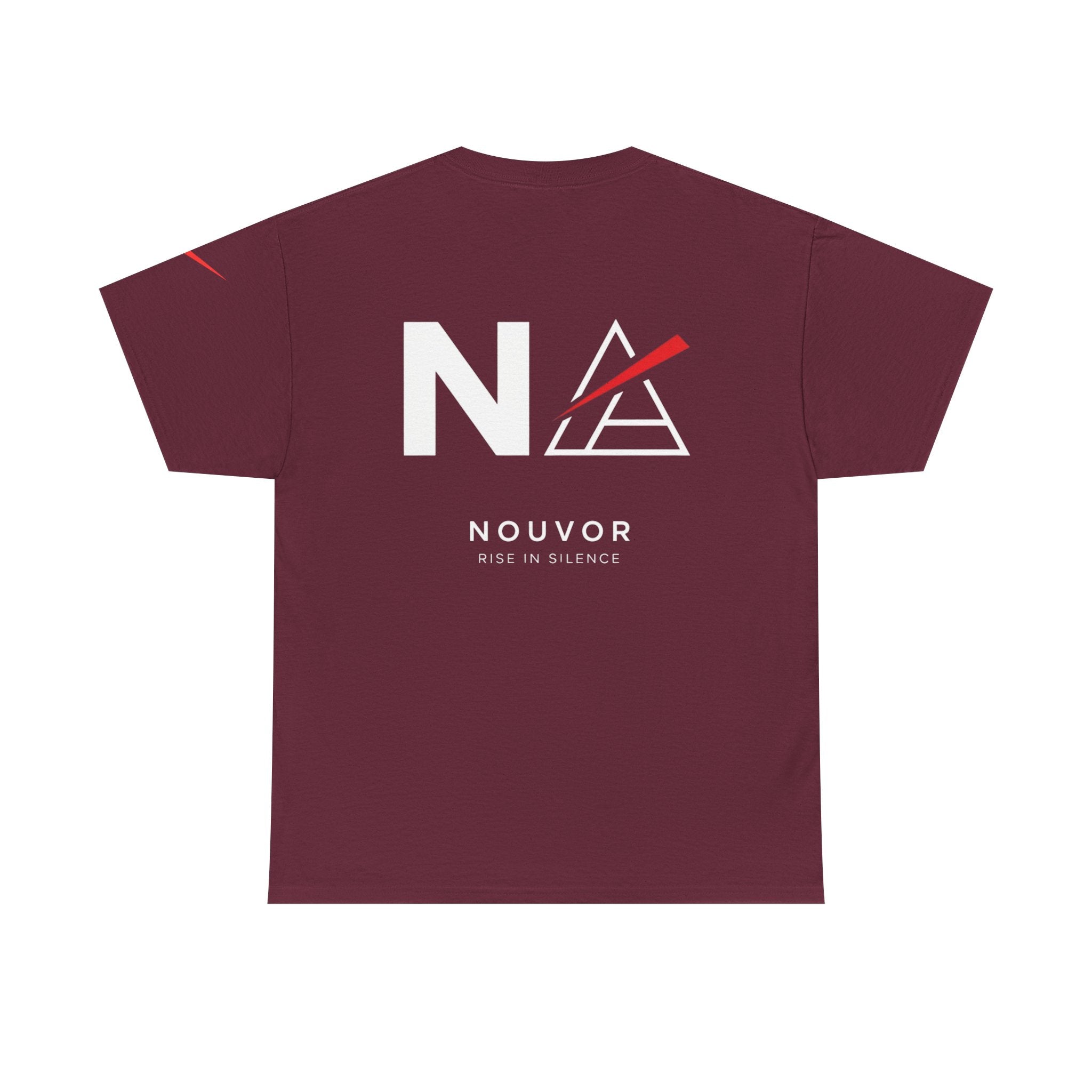 NOUVOR Logo Tee — Minimalist Black Graphic T-Shirt with 'Rise in Silence' Back Print