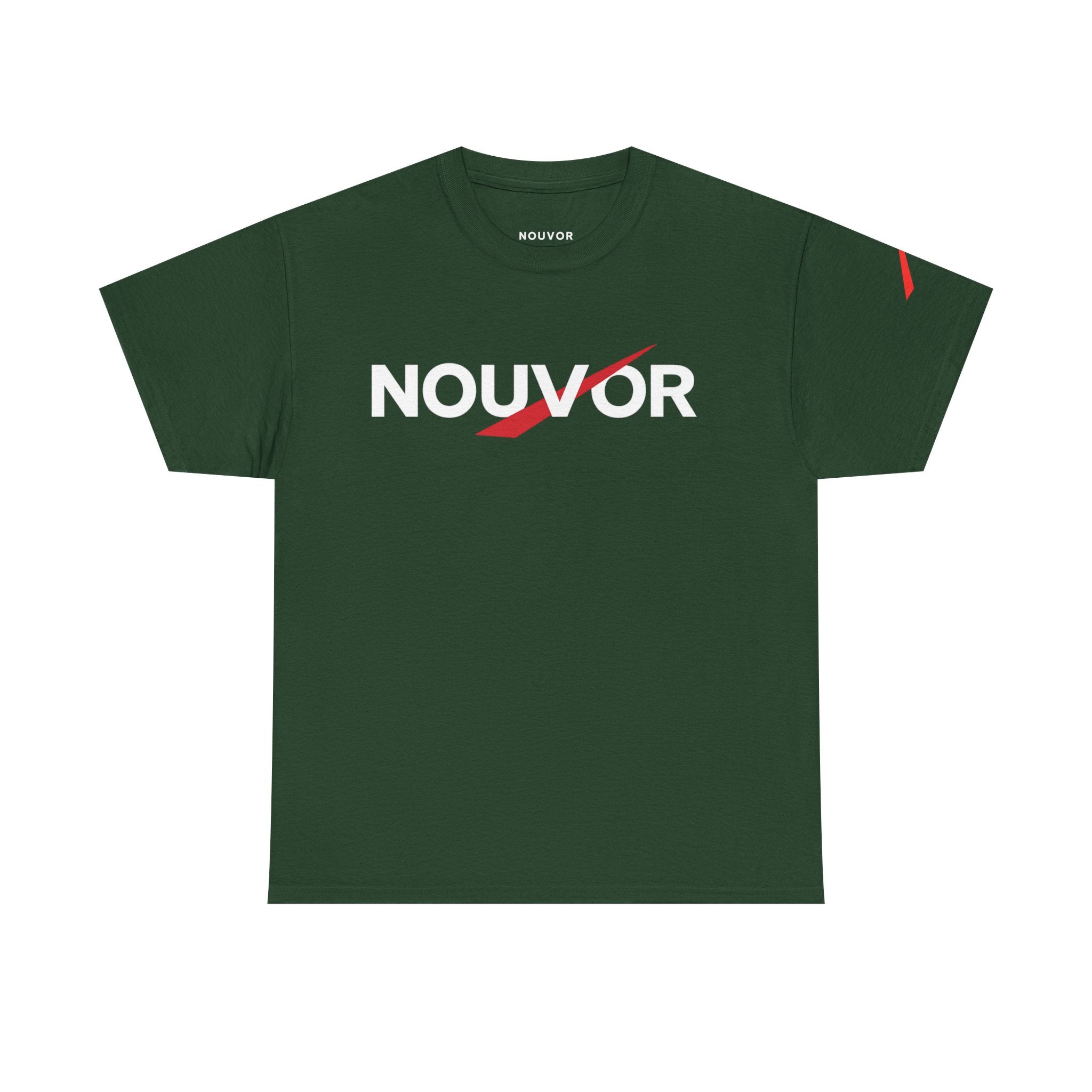 NOUVOR Logo Tee — Minimalist Black Graphic T-Shirt with 'Rise in Silence' Back Print
