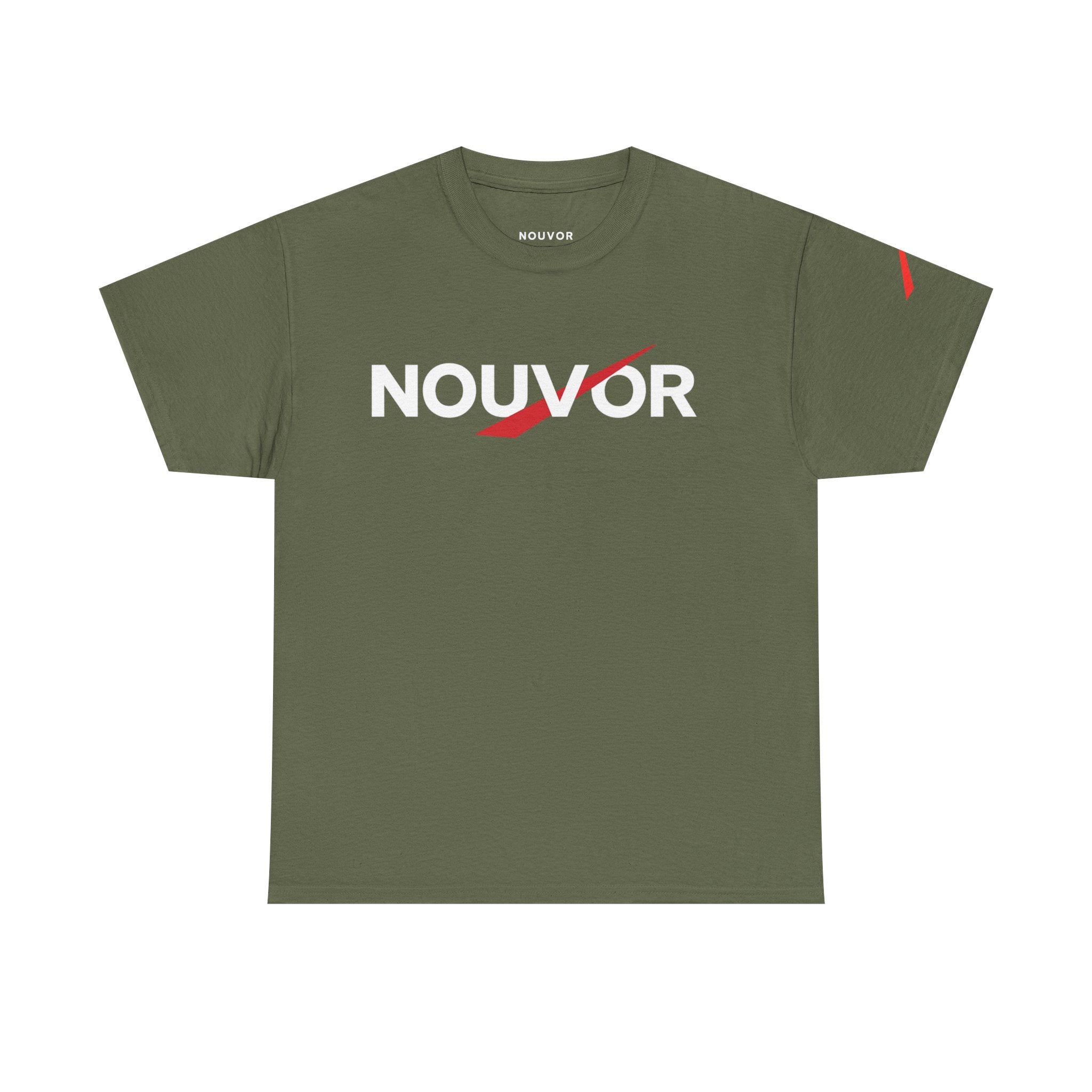 NOUVOR Logo Tee — Minimalist Black Graphic T-Shirt with 'Rise in Silence' Back Print
