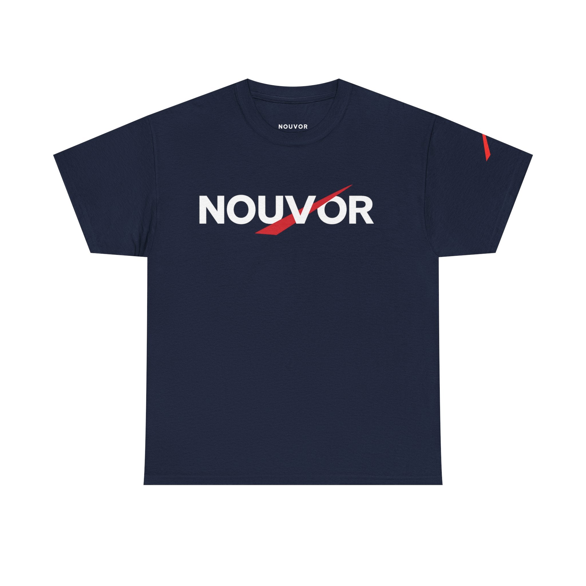 NOUVOR Logo Tee — Minimalist Black Graphic T-Shirt with 'Rise in Silence' Back Print