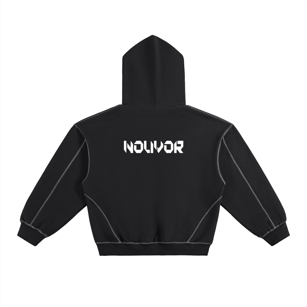 Contrast-Stitched Boxy Fleece Hoodie